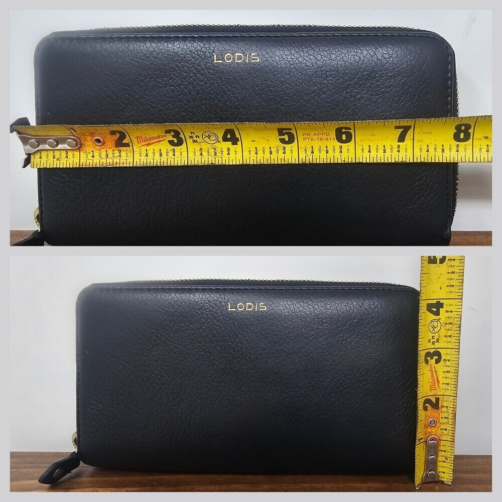 Lodis Black Pebbled Leather Zip Around Clutch Organizer Wallet Credit Card - Picture 10 of 10